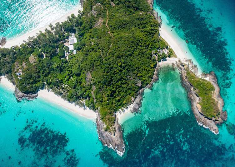 Aerial view of an island in the Mitsio archipelago