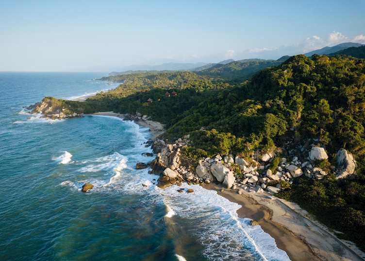 Aerial view of Tayrona National Park's coastline