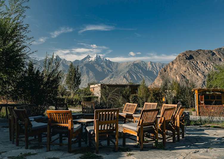Outdoor seating offering mountain views at Lchang Nang
