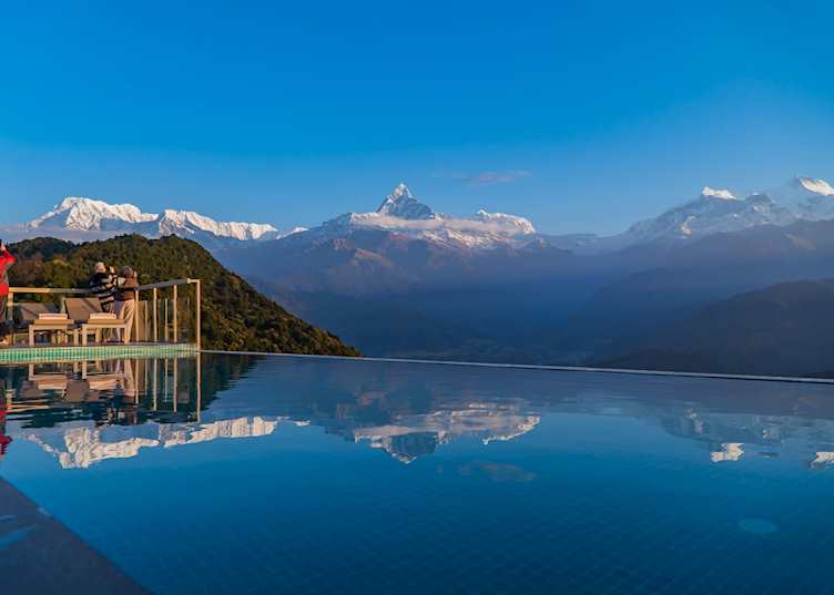 Rooftop infinity pool at Sarangkot Mountain Lodge