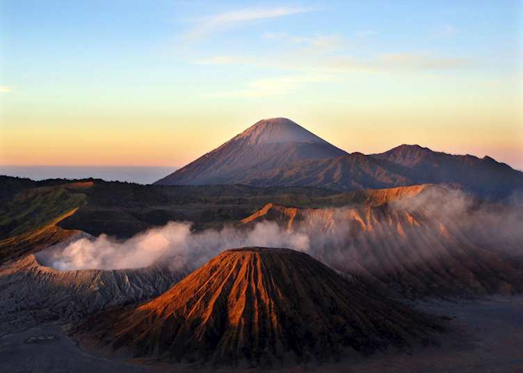 The majestic sight of smoking Bromo at sunrise