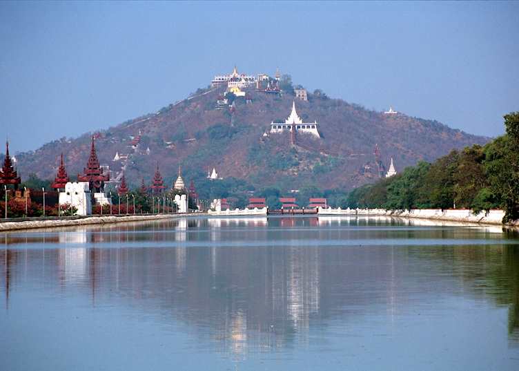 Mandalay Hill overlooks the palace and surrounding moat