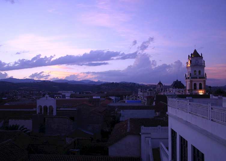 Dusk over Sucre from the terrace at Parador Santa Maria la Real, Sucre