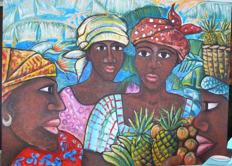 Garifuna decoration in the hotel restaurant at Turquoise Bay, Roatán Island
