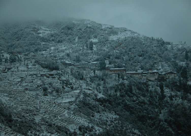 Trongsa on a snowy morning, Bhutan