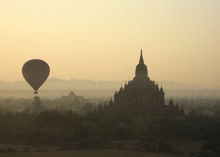 Dawn balloon flight over the temples of Bagan