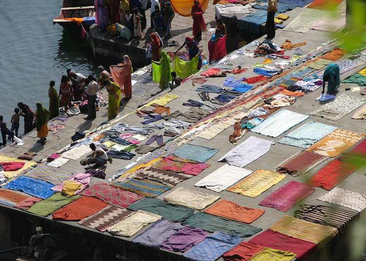 The ghats at Maheshwar along the river Narmada