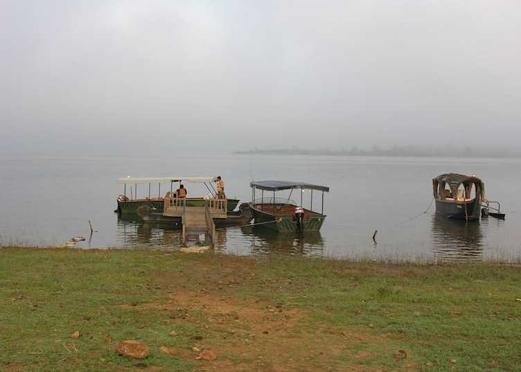 Excursion boats in morning mist, Orange County