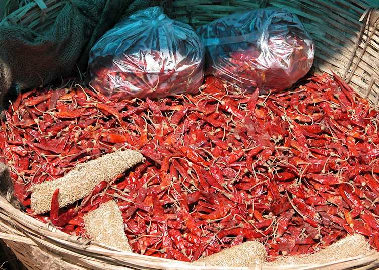 Dried chillis on sale at the weekend market, Thimphu