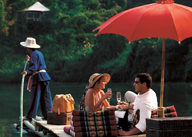 Private lunch on a bamboo raft at Four Seasons Tented Camp, Golden Triangle