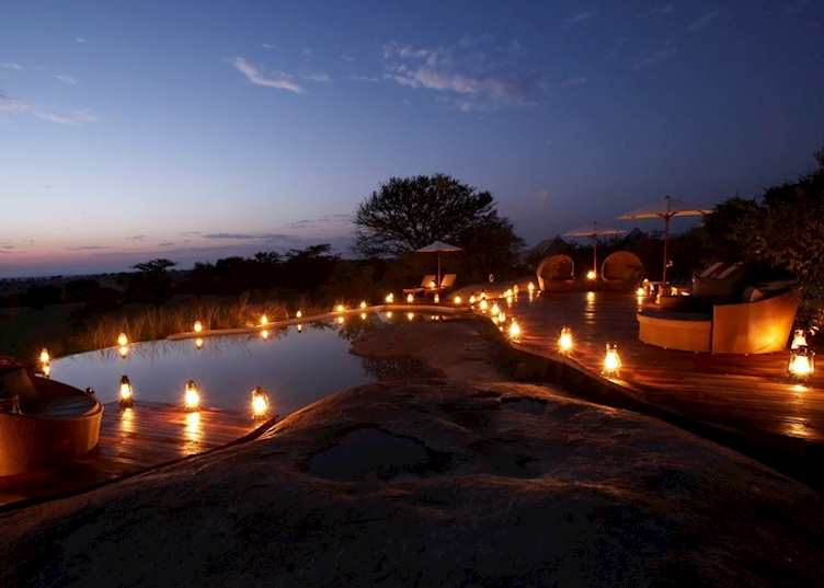 Sayari Camp's pool at night