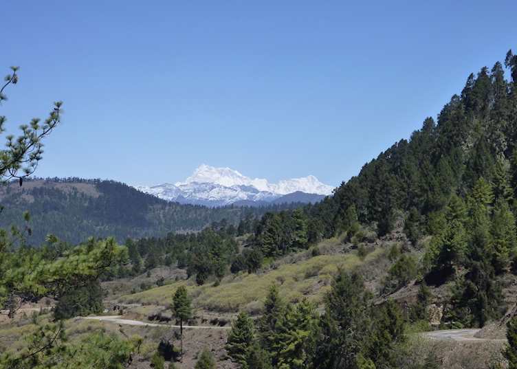Gangkhar Puensum, Bhutan's highest peak, viewed from the Jakar - Mongar road
