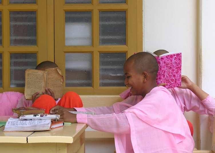 Nuns learning their chants in a nunnery in the Sagaing Hills