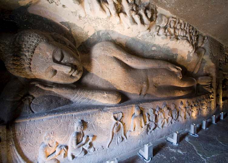 Ancient Statue of Reclining Buddha, Ajanta
