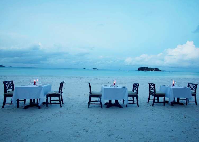 Dinner on the beach at Paradise Sun, Praslin