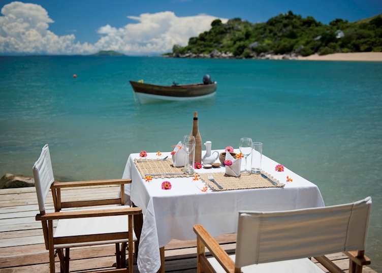 Lunch by the lake at Kaya Mawa, Likoma Island