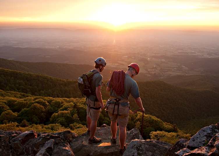 Climbing at sunset in Shenandoah National Park