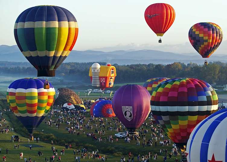 Hot air balloons over the Adirondack Mountains, New York State
