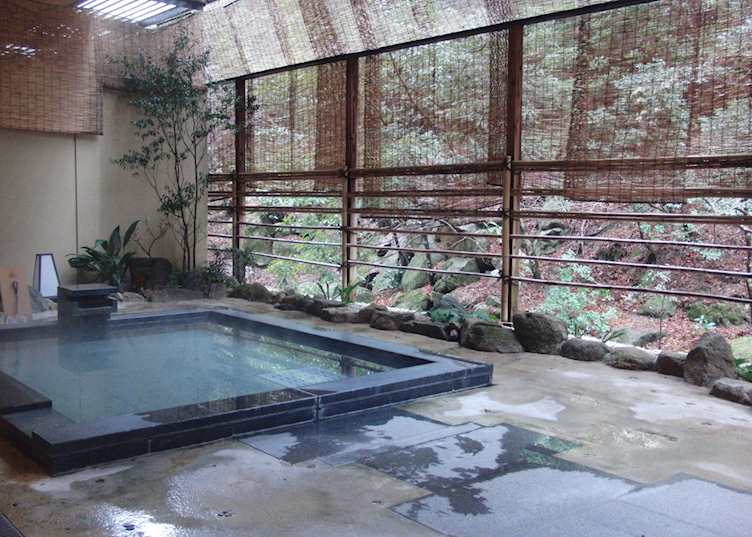 Hot spring bath at Iwaso Ryokan