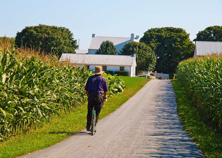 An Amish man on a bicycle near Lancaster