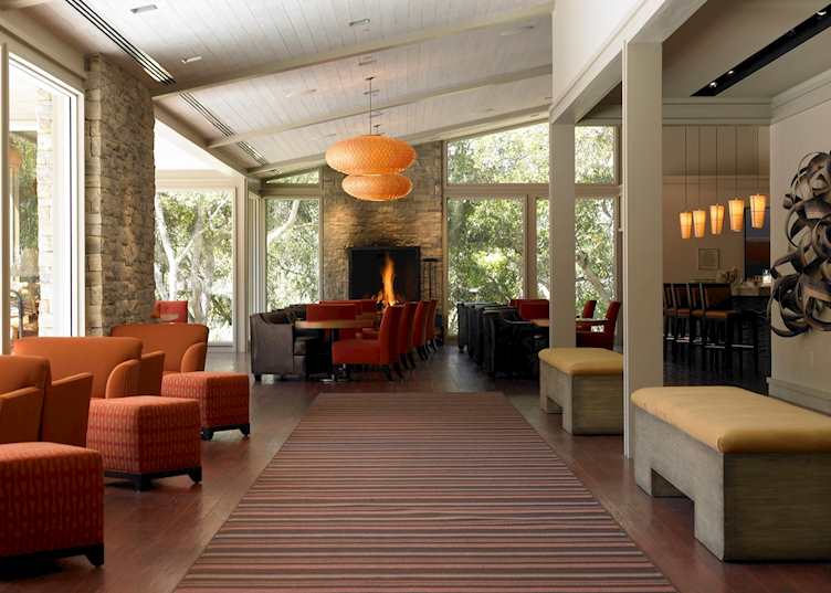 The lobby and restaurant at Carmel Valley Ranch