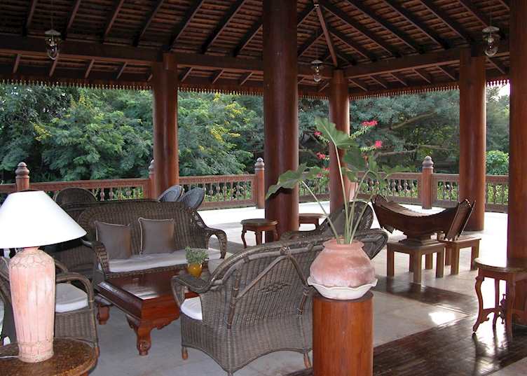 Relax on the covered terrace at Hotel @ Tharabar Gate, Bagan