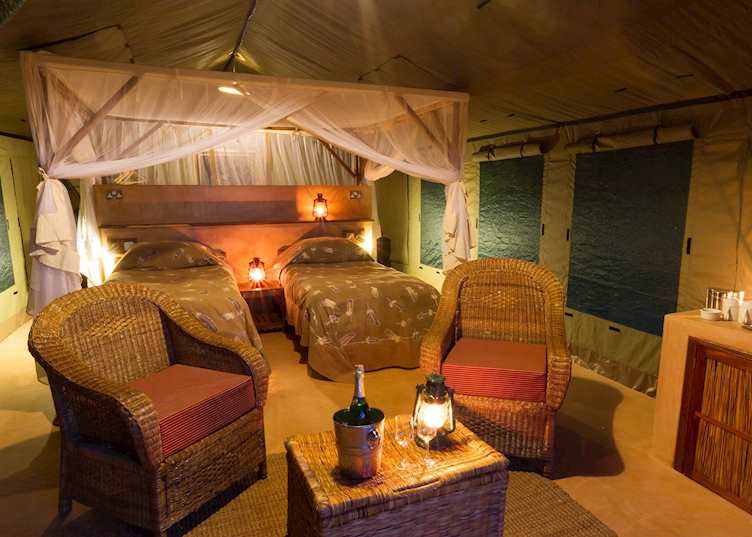 Luxury Safari Tent interior, Flatdogs Camp, South Luangwa National Park