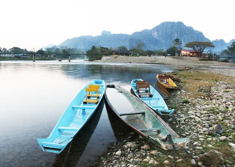 Local river boats, Vang Vieng, Laos