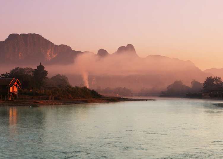 Early morning mist, Vang Vieng, Laos
