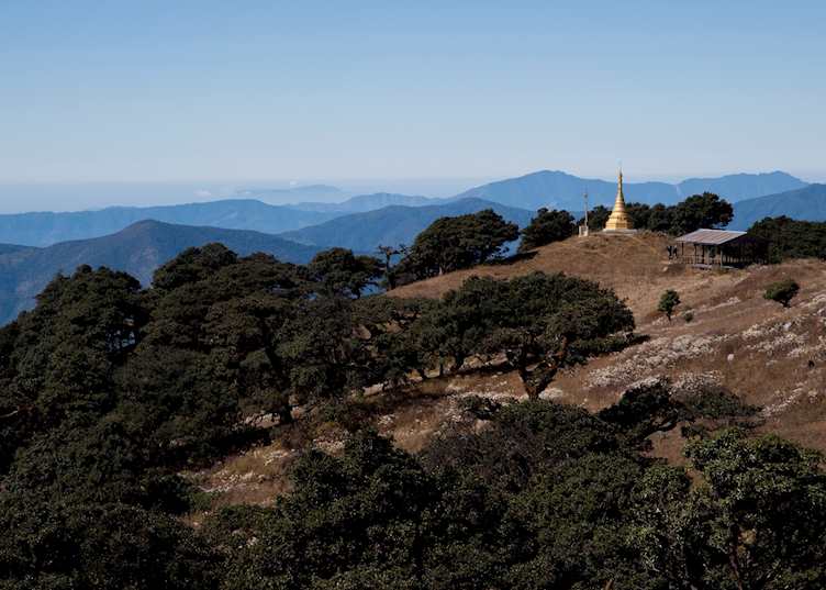 Zina Mam Aung golden stupa on the top of Mount Victoria, Chin State, Myanmar