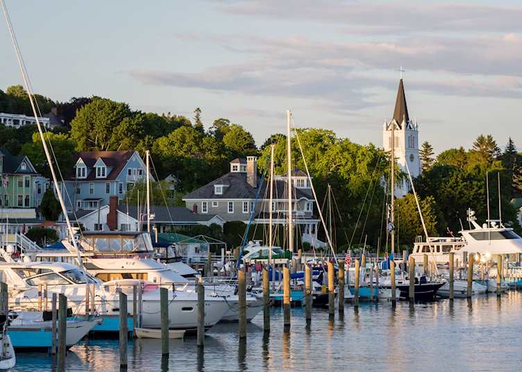 Mackinac Island Harbor at sunset, Michigan