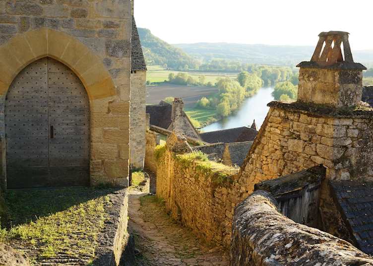 Cobbled streets with view, Beynac-et-Cazenac, Dordogne