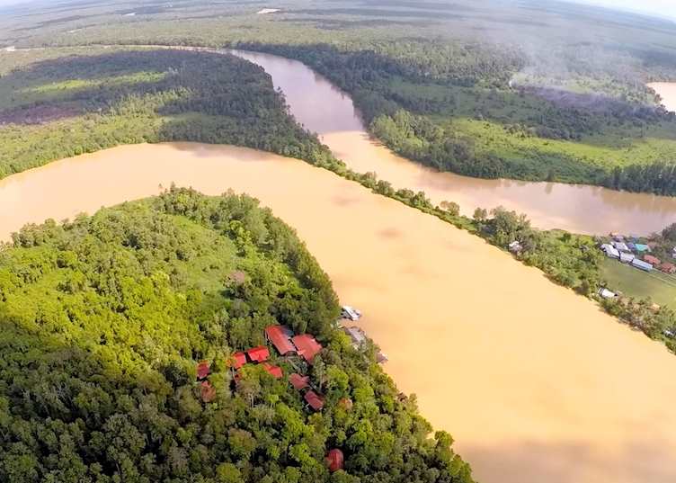 Aerial view of lodge and village