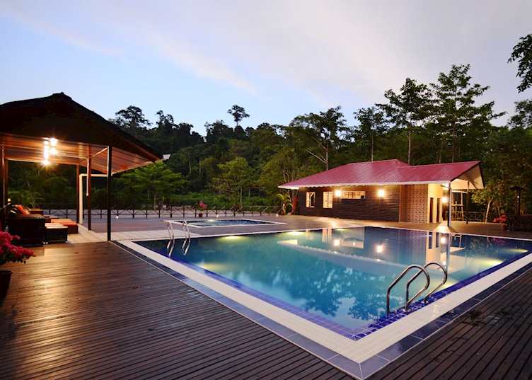 Swimming pool area, Kinabatangan Riverside Lodge