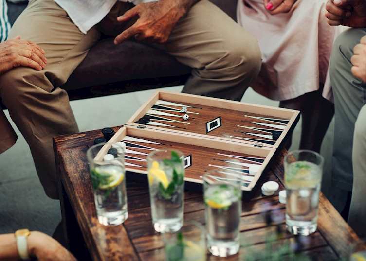 Locals playing backgammon, Greece