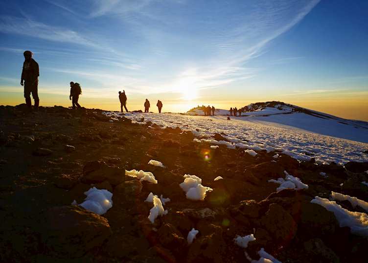 Trekkers near the summit of Mount Kilimanjaro