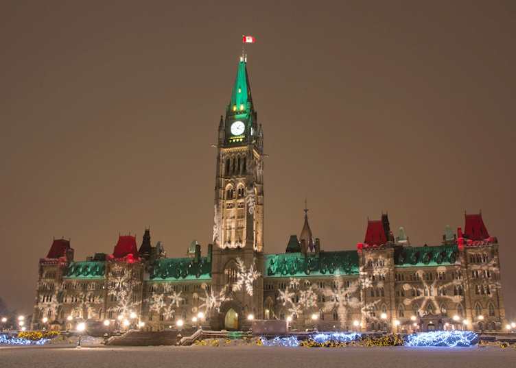 Christmas lights over Parliament Hill, Ottawa