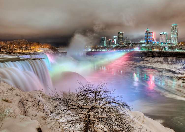 Niagara Falls lights in winter, Niagara Falls