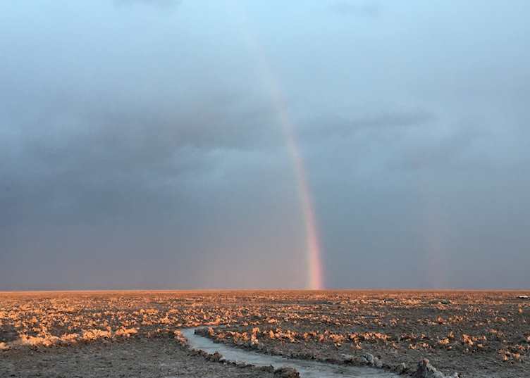 Rainbow at Laguna Chaxa, Atacama Desert