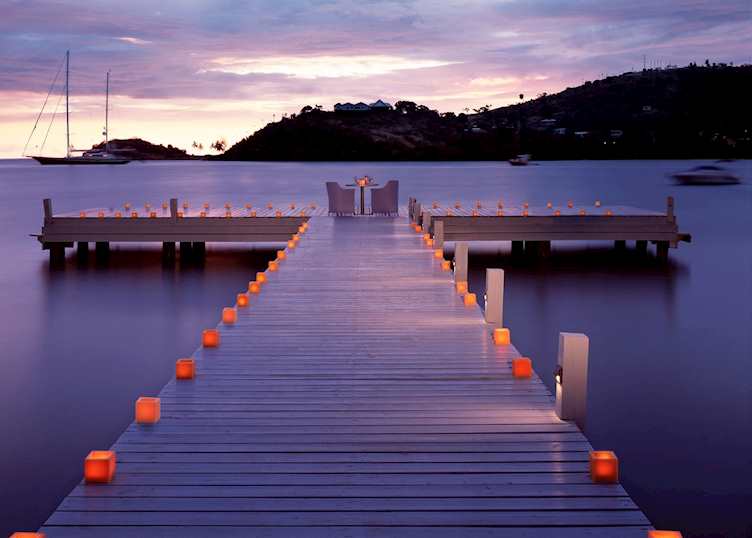 Candlelit dining on the jetty, Carlisle Bay, Antigua