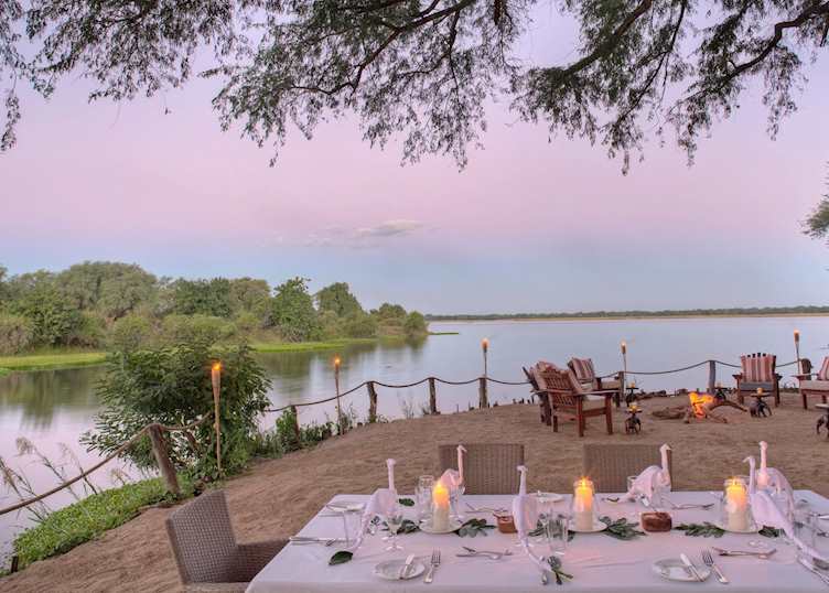 Riverside dinning at Chongwe River Camp, Lower Zambezi