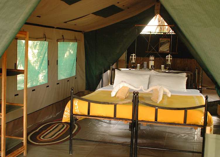 Tent interior at Lake Manze Camp