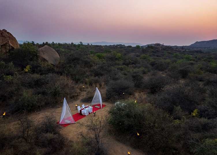 A private dining option at Evolve Back Kamalapura, Hampi