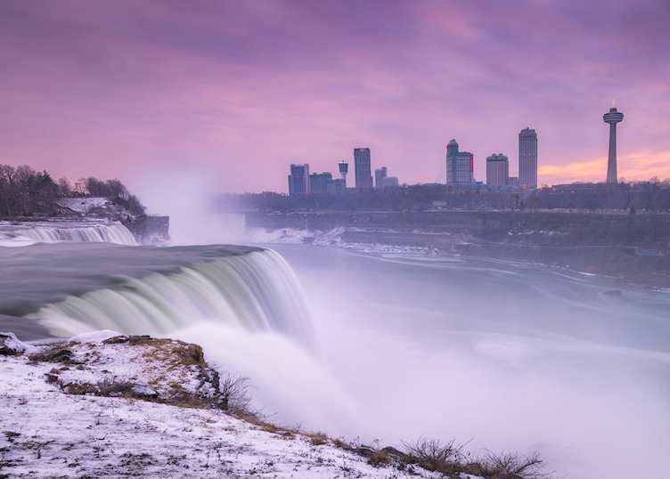 Twilight over Niagara Falls in winter, Niagara Falls
