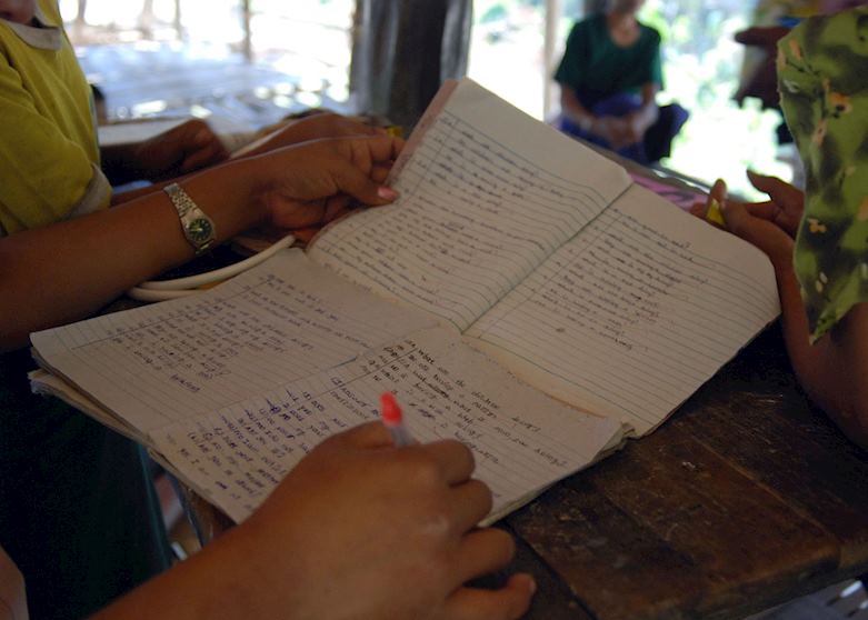 English homework gets marked in Peann Paung, near Mrauk U English homework gets marked in Peann Paung, near Mrauk U