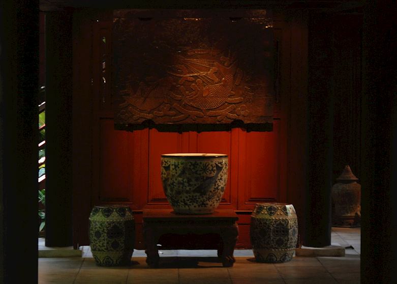 Teak and porcelain can be seen throughout Jim Thompson's House in Bangkok Teak and porcelain can be seen throughout Jim Thompson's House in Bangkok