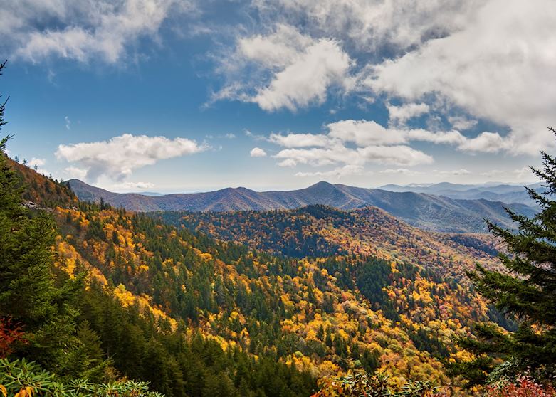 An autumn storm flows over Blue Ridge Parkway