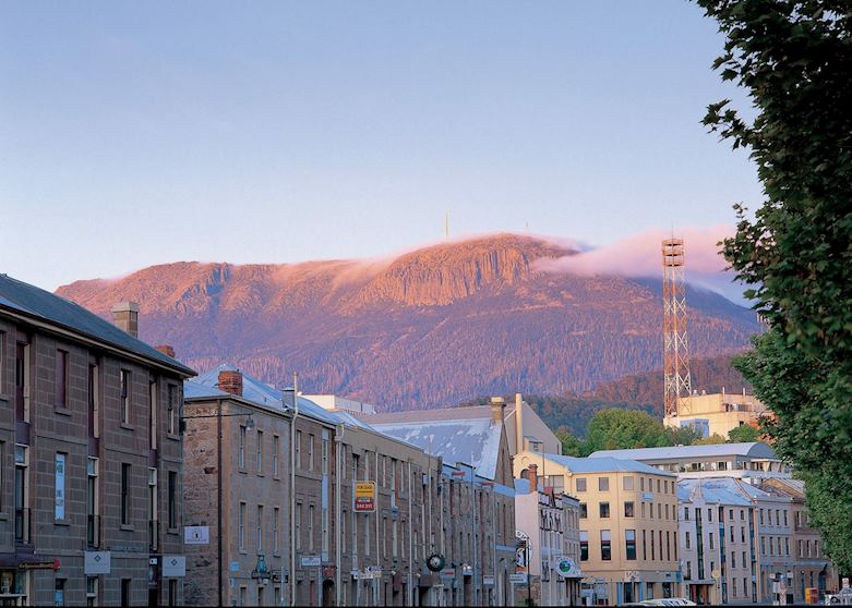 Salamanca Place with Mt Wellington, Hobart, Australia