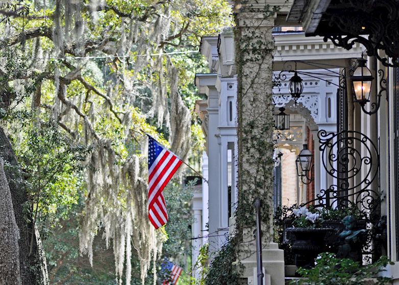 Jones Street flags & spanish moss, Savannah, Georgia Jones Street flags & spanish moss, Savannah, Georgia
