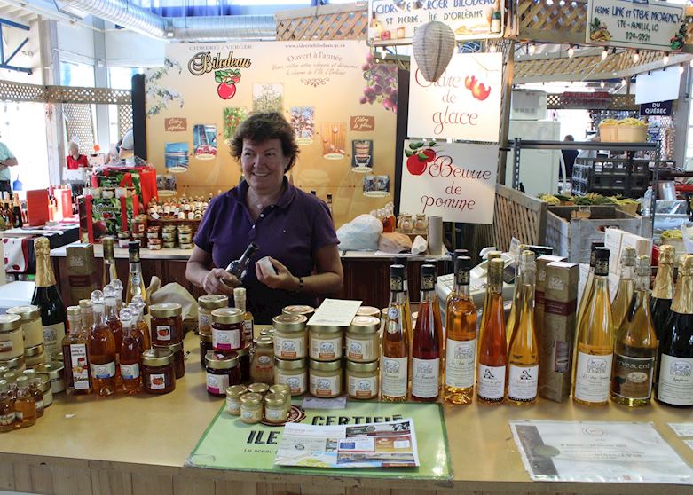Apple ice wine tasting at Québec Public Market, Québec City, Canada Apple ice wine tasting at Québec Public Market, Québec City, Canada
